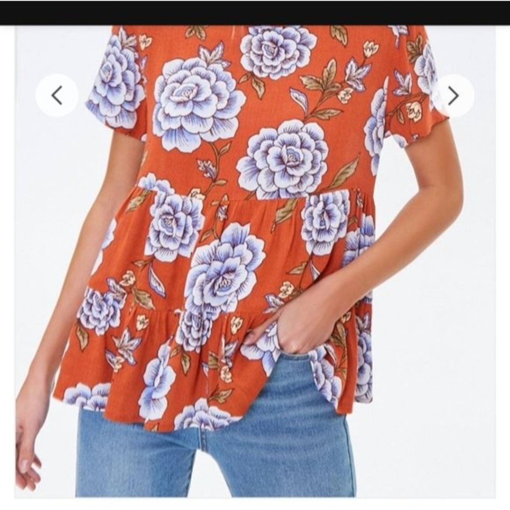 Forever 21 short flower floral print top/ shirt /blouse new size small